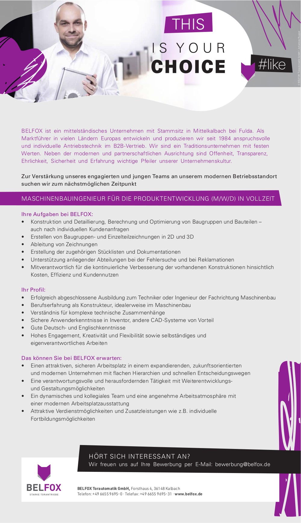 Maschinenbauingenieur für die Produktentwicklung (m/w/d) 