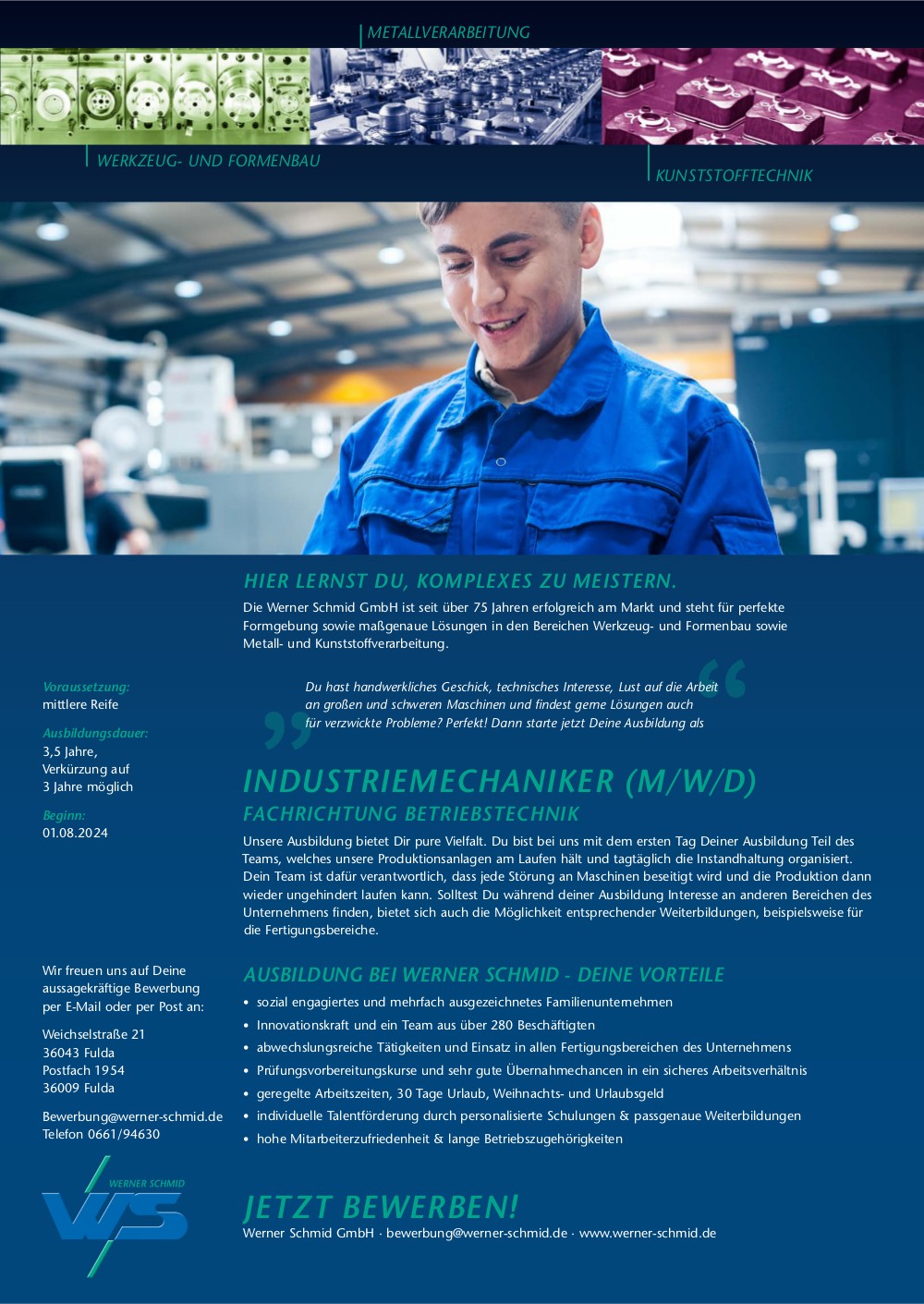 Ausbildung zum Industriemechaniker (m/w/d) in der Fachrichtung Betriebstechnik