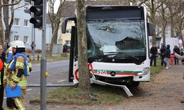 Vollbesetzter Bus kracht gegen Laternenmast und dann gegen Baum