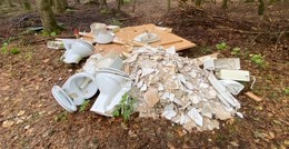 Der Wald ist doch keine Müllkippe: zerkloppte Kloschüsseln und Waschbecken