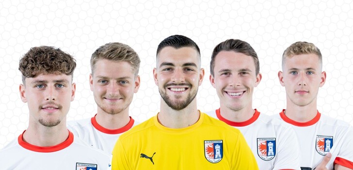 Die Barockstadt-Neuzugänge Luka Garic, Jonas Pfalz, Samuel Zapico, Jan Lüdke und Louis Fuchs (v.l.)