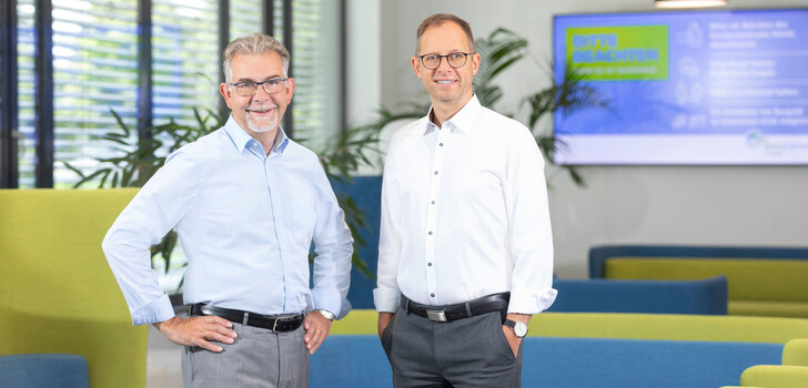 Die Geschäftsführer der Gruppe, (v. li.) Martin Heun und Dr. Arnt Meyer im Foyer