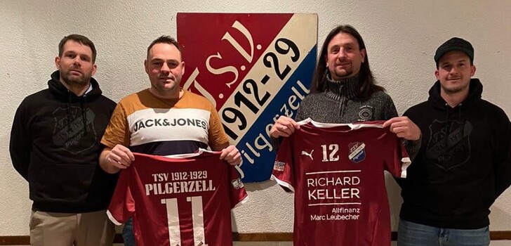 Freuen sich auf die gemeinsame Zusammenarbeit beim TSV Pilgerzell (v.r.): Abteilungsleiter Fußball Benedikt Herget, die künftigen Trainer Michael Jäger und Christian Manns sowie Erster Vorsitzender Christopher Gaul.