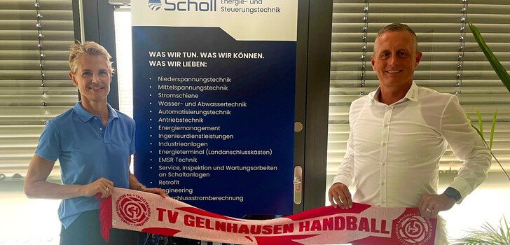 Voller Stolz und Freude verkünden Corinna Müller, Geschäftsführerin des TV Gelnhausen und Sascha Schröder, Geschäftsführer der Scholl Energie- und Steuerungstechnik GmbH die langfristige Partnerschaft